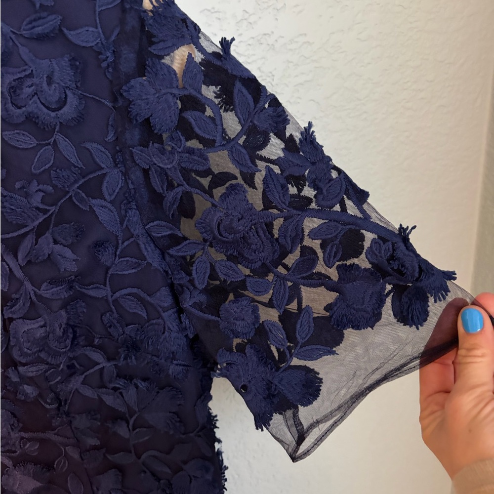 Adrianna Papell Deep Blue Floral Lace Midi Dress - Picture 4 of 7